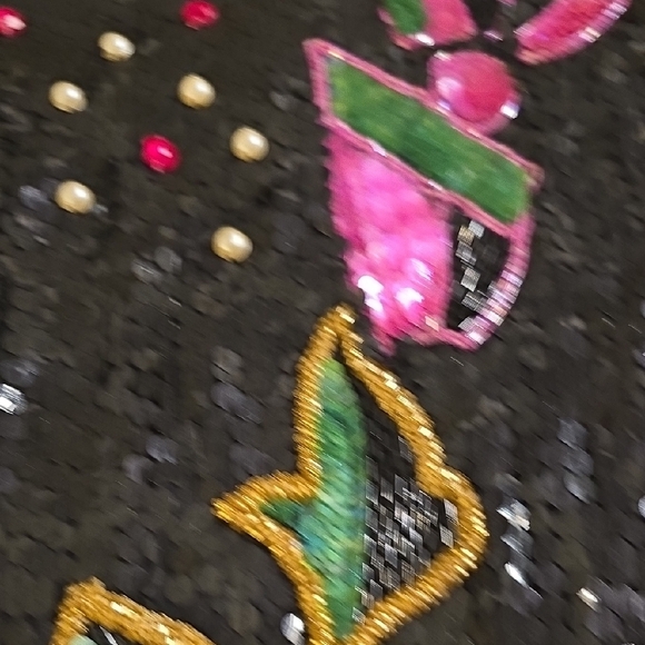 Judith Ann Silk Chic Black Sequin Dress with Floral Embellishments - Picture 16 of 16